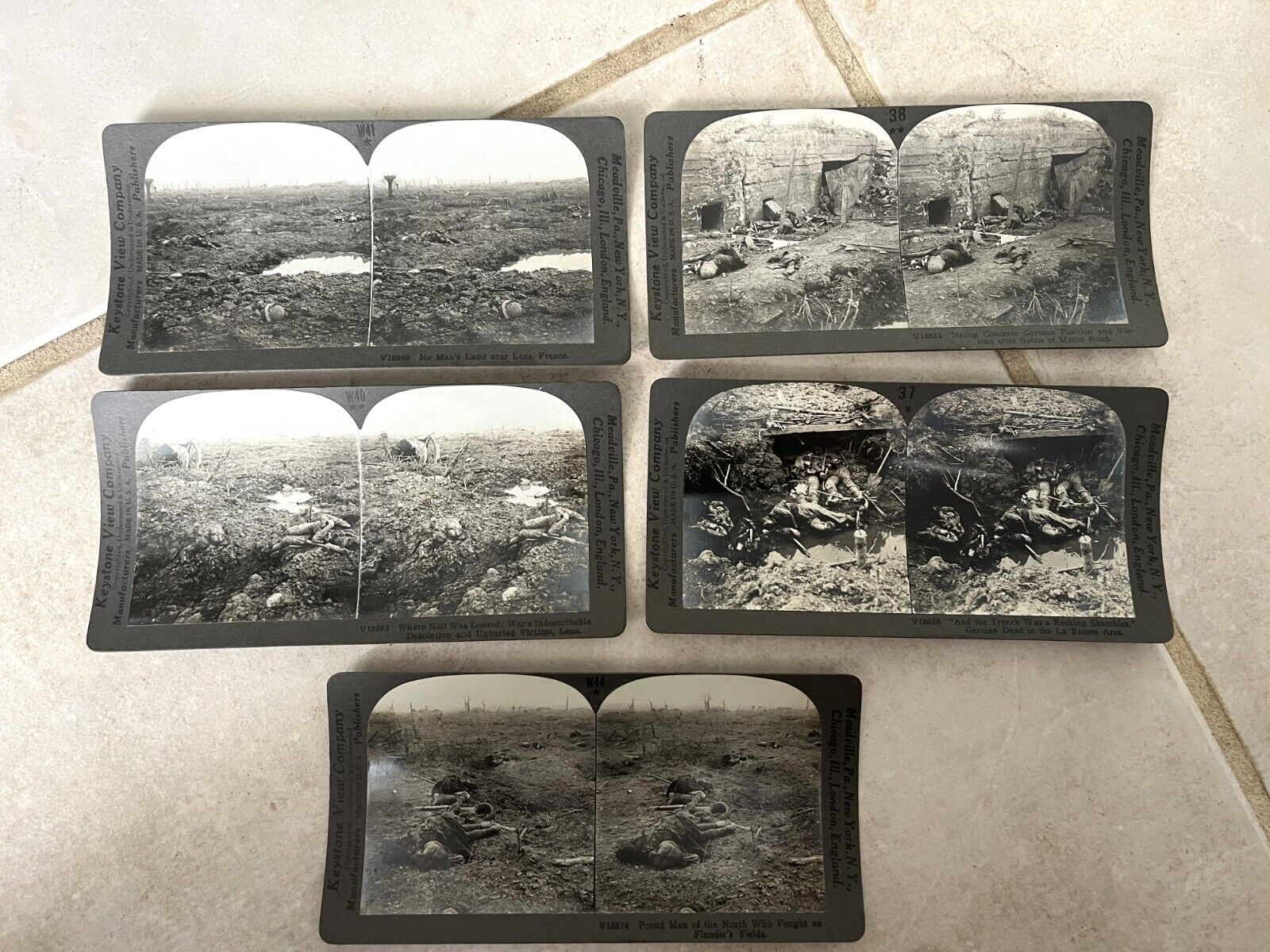 Lot of 5 c1918 Post Mortem Soldier Remains Stereoview WW1 Deceased Soldiers EX