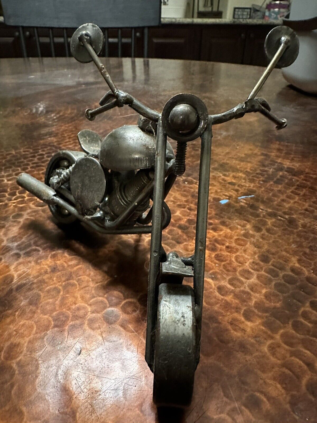Vintage Metal Motorcycle Sculpture Steel Bike Nuts Bolts Chopper Art