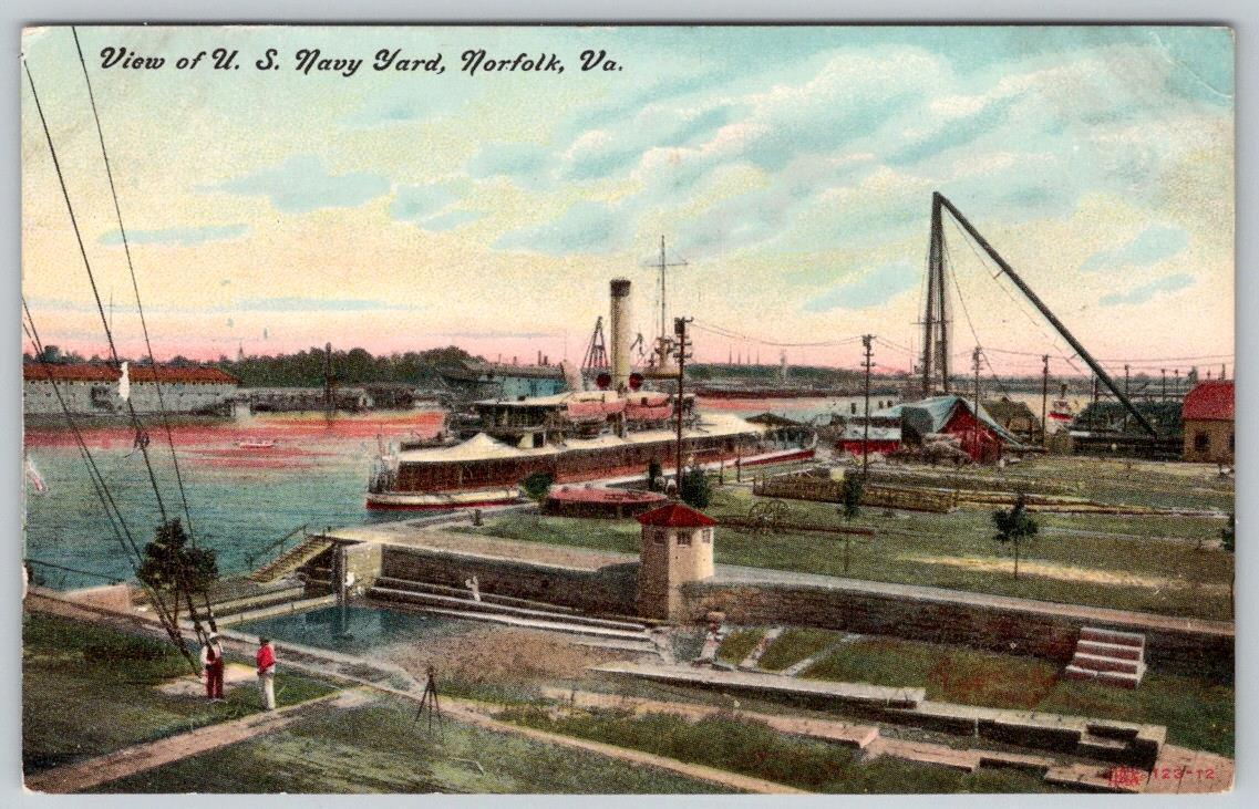 1910\'s NORFOLK VIRGINIA VA VIEW OF U.S. NAVY YARD SHIPS BOATS ANTIQUE POSTCARD