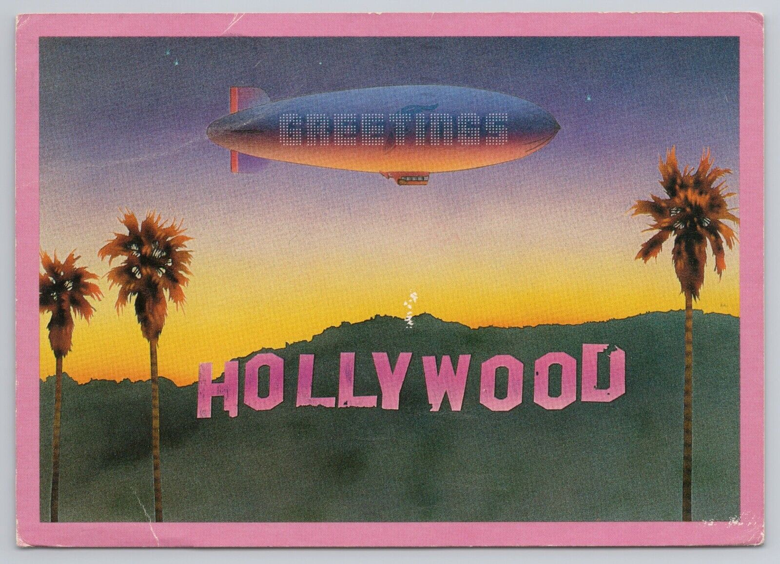 Postcard Greetings From Hollywood Sunset View Palm Trees 