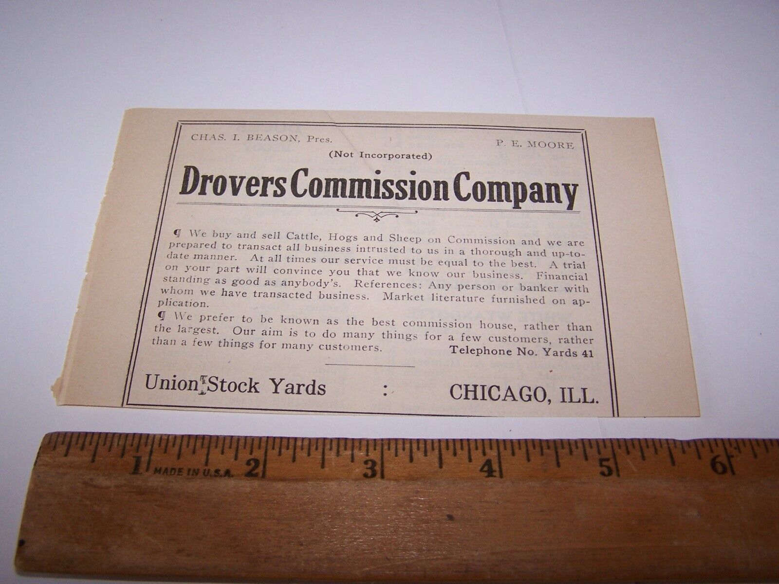1919 DOVER COMMISSION COMPANY Paper Ad UNION STOCK YARDS CHICAGO ILLINOIS