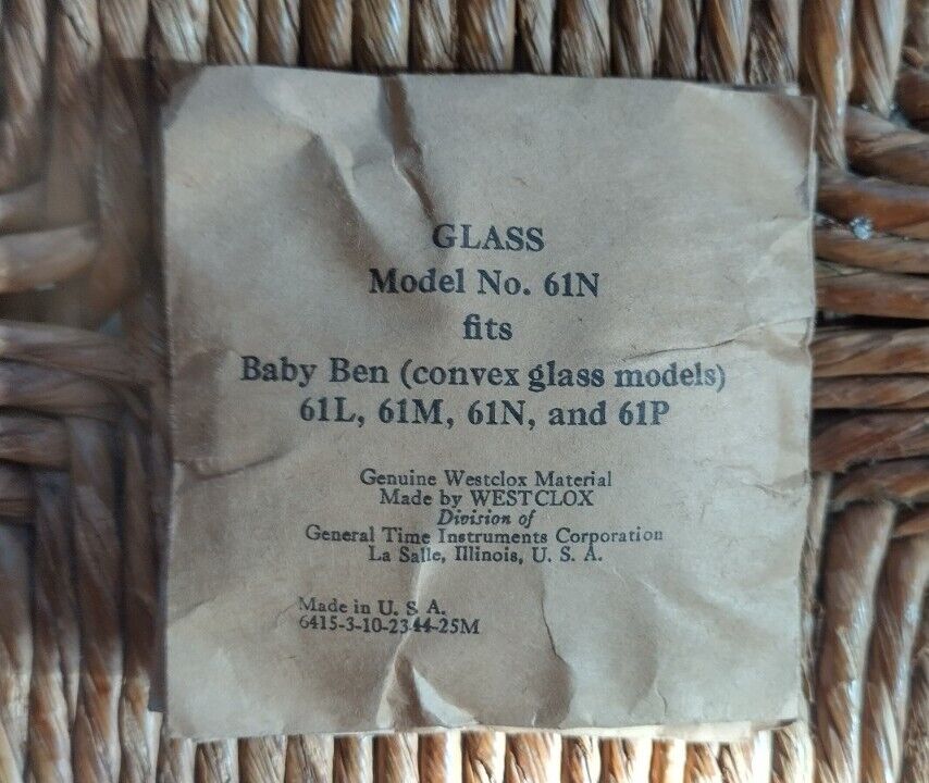 Westclock  glass model 61N Baby Ben convex glass NOS. 2 1/2\