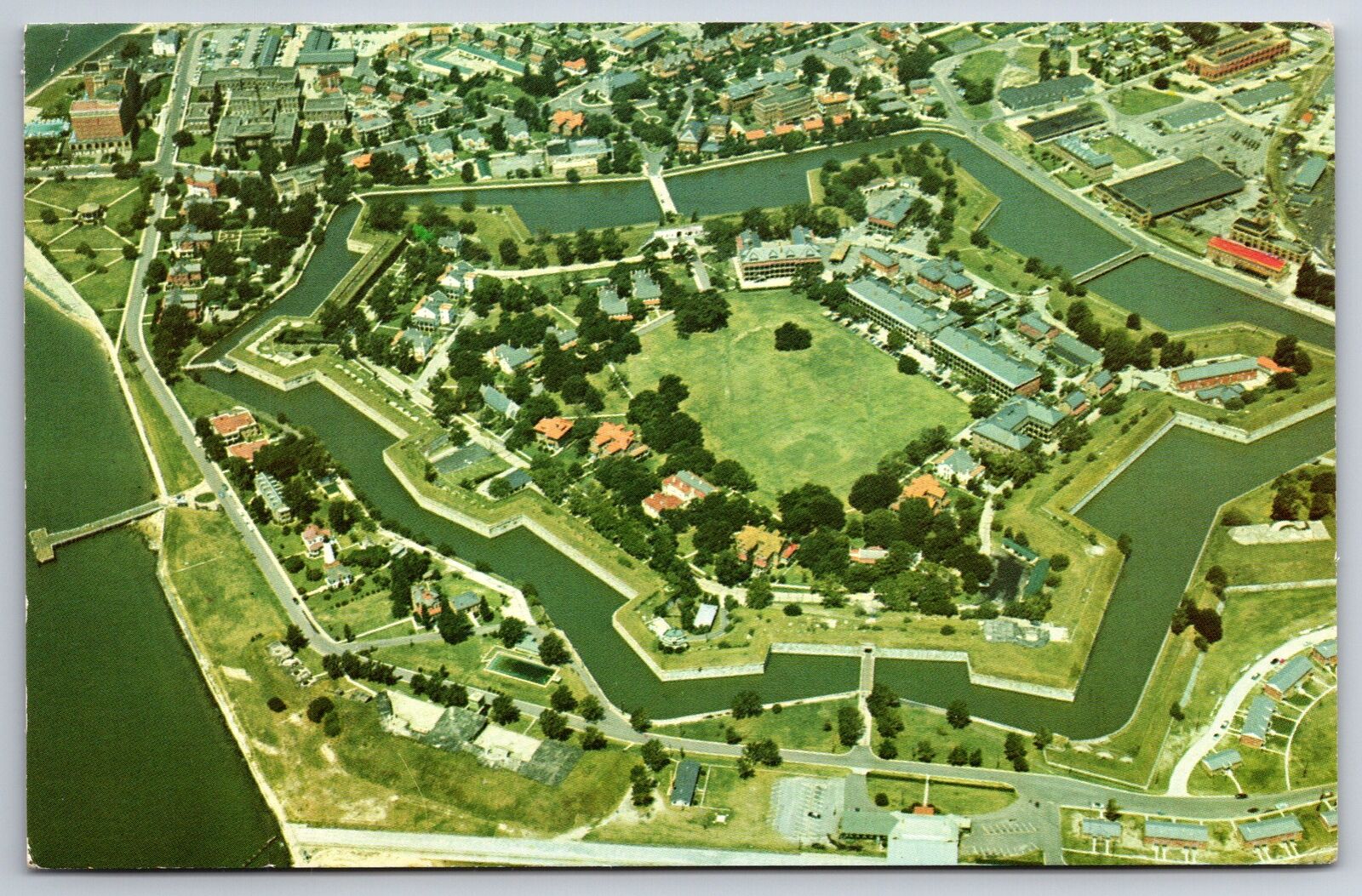 Military~Air View Fort Monroe Old Point Comfort VIrginia~Vintage Postcard