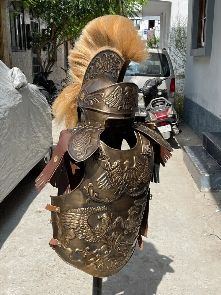 18 Guage Brass Medieval Roman Reenactment Cuirass With Roman Helmet GT