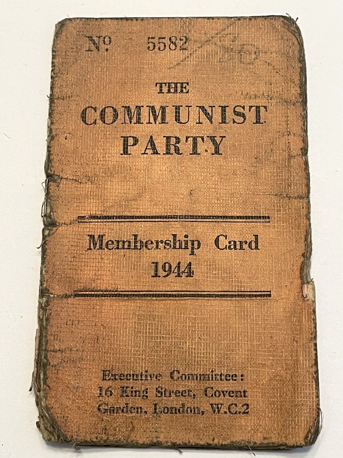 The Communist Party Membership Card 1944 WWII United Kingdom Britain England