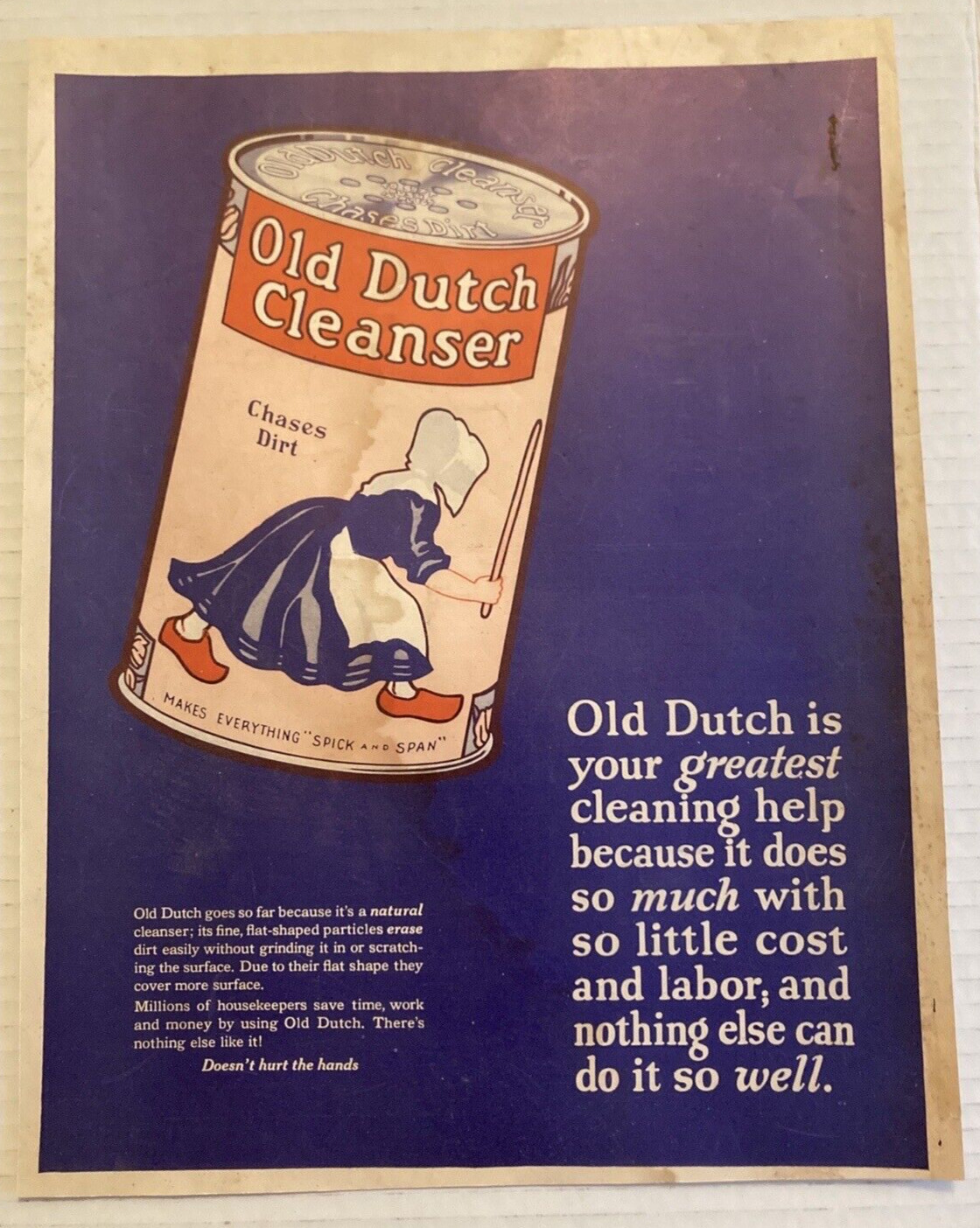Old Dutch Cleanser Ad, Advertisement. Vintage Magazine Print Ad. 1920\'s? B3B23