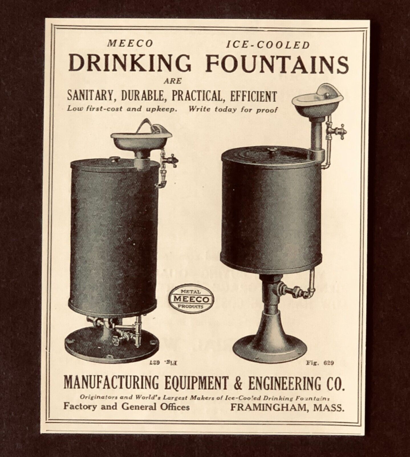 1924 Meeco Drinking Fountains Advertisement Ice Cooled Trade Antique Print AD