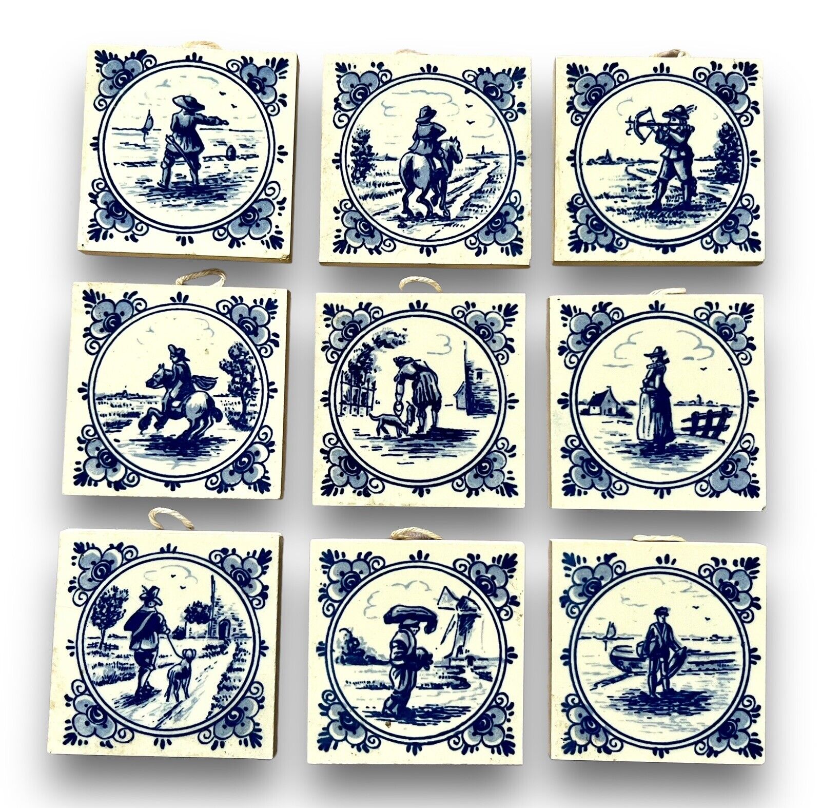 Vintage Delft Miniature Tiles Lot of 9