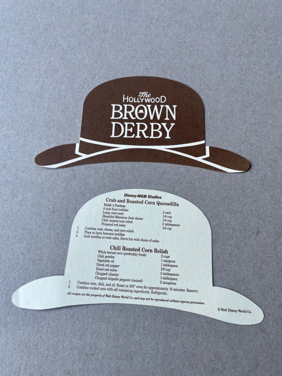 DISNEY MGM STUDIOS Hollywood Brown Derby Restaurant recipe card Disney World