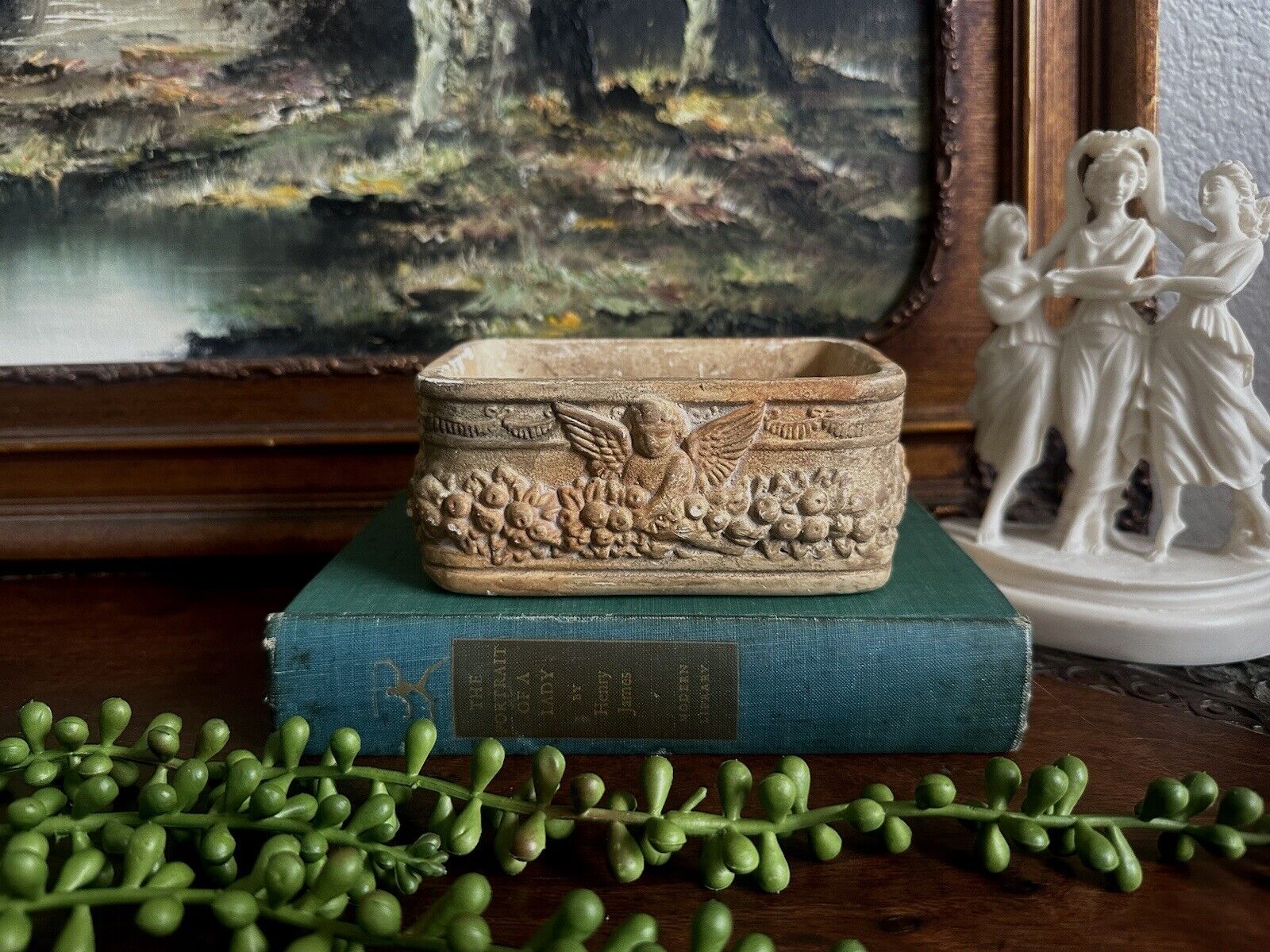 Antique Terracotta Cherub Putti Relief Planter