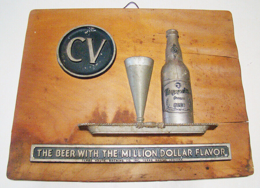 Vintage 30\'s Champagne Velvet Terre Haute Indiana Brewery Beer Bottle Sign RARE