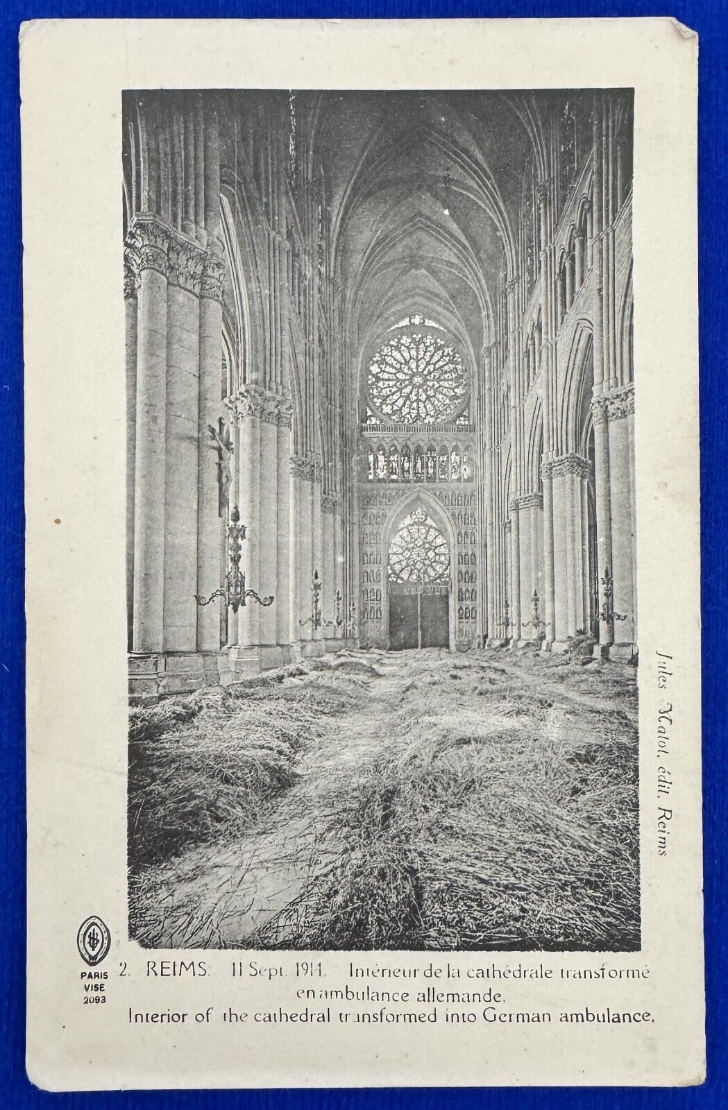 Antique 1918 B&W Reims Cathedral Interior German Ambulance France Postcard WW I