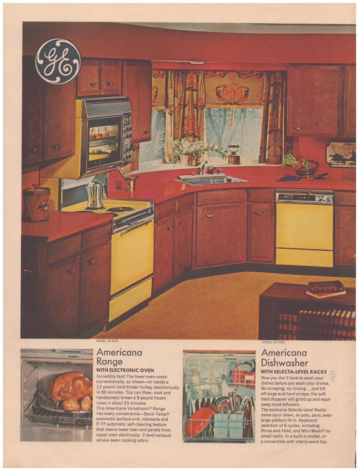 GE Americana Range Dishwasher Kitchen 1969 60s Vintage Large Print Ad 10x13.5