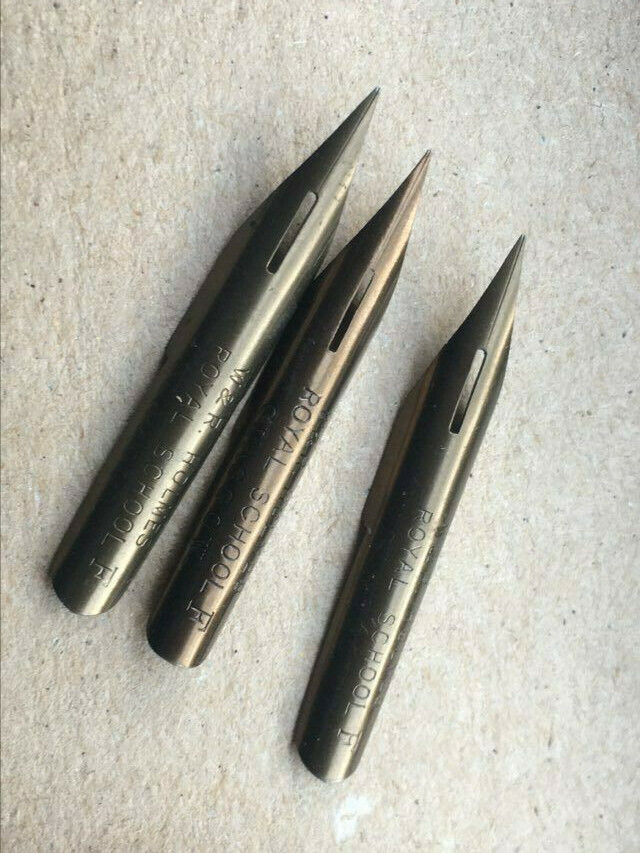  Set of 3 vintage dip nibs. NOS.  W&R Holmes Royal pen school dip pen nibs