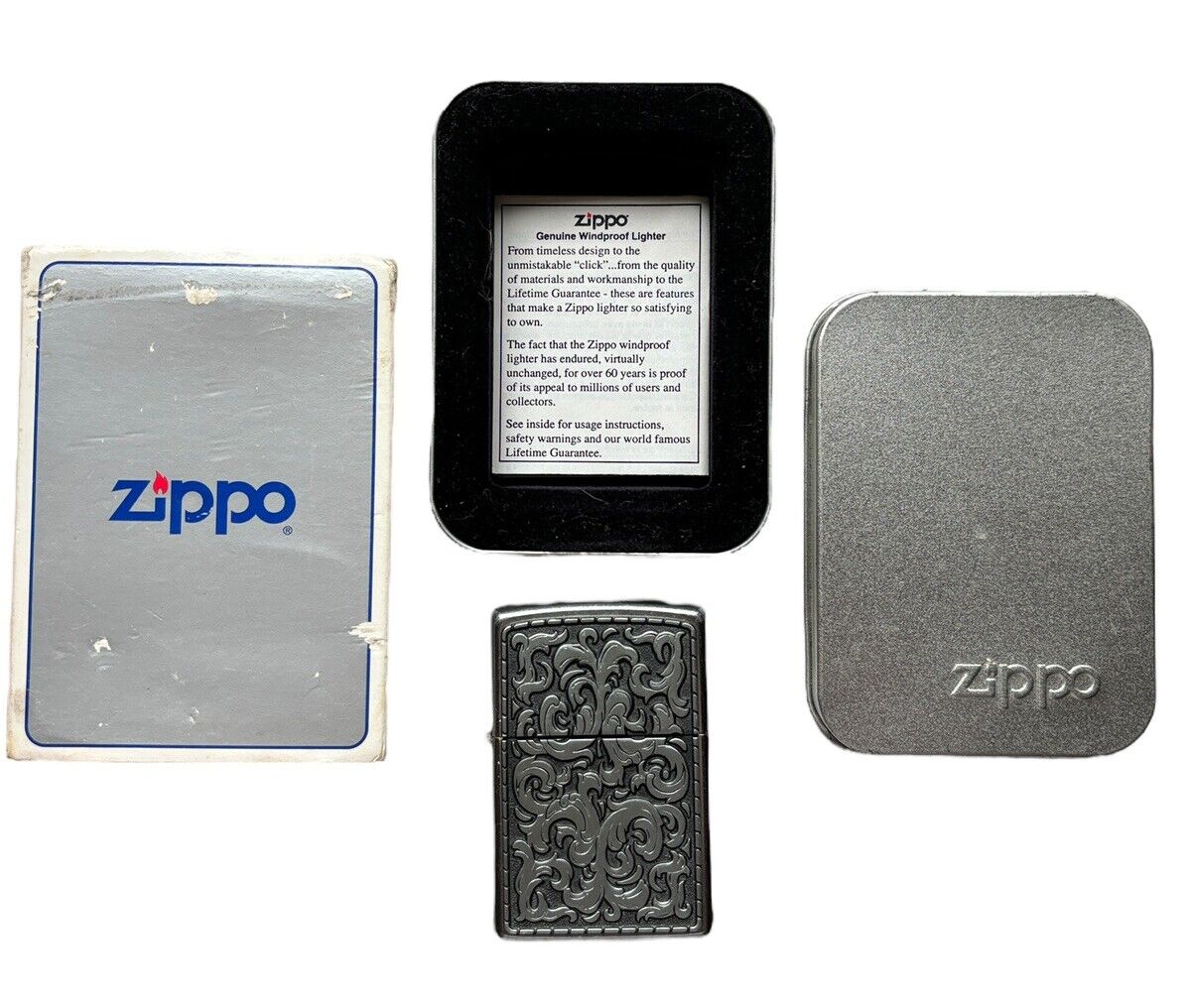 2003 Zippo Silver Storming Scroll Marlboro Lighter Used Letter C