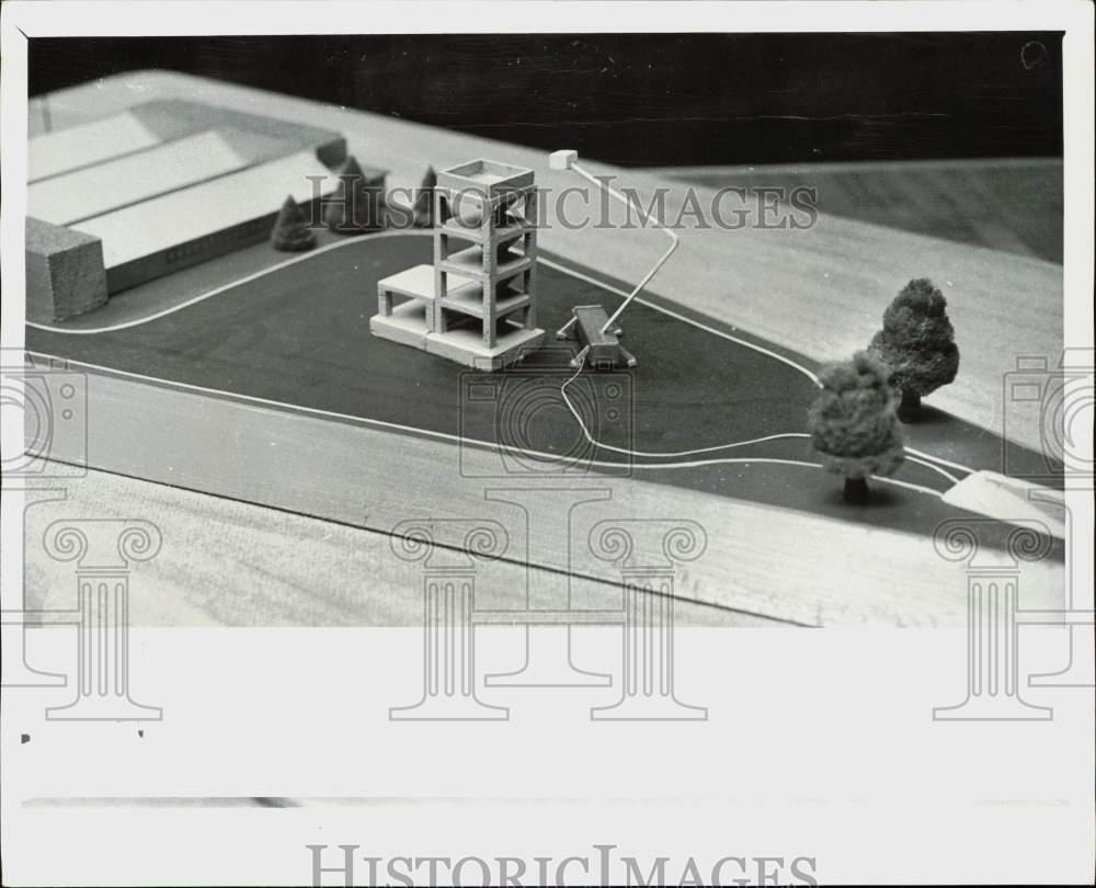 1966 Press Photo Model showing where fire department would put fire tower