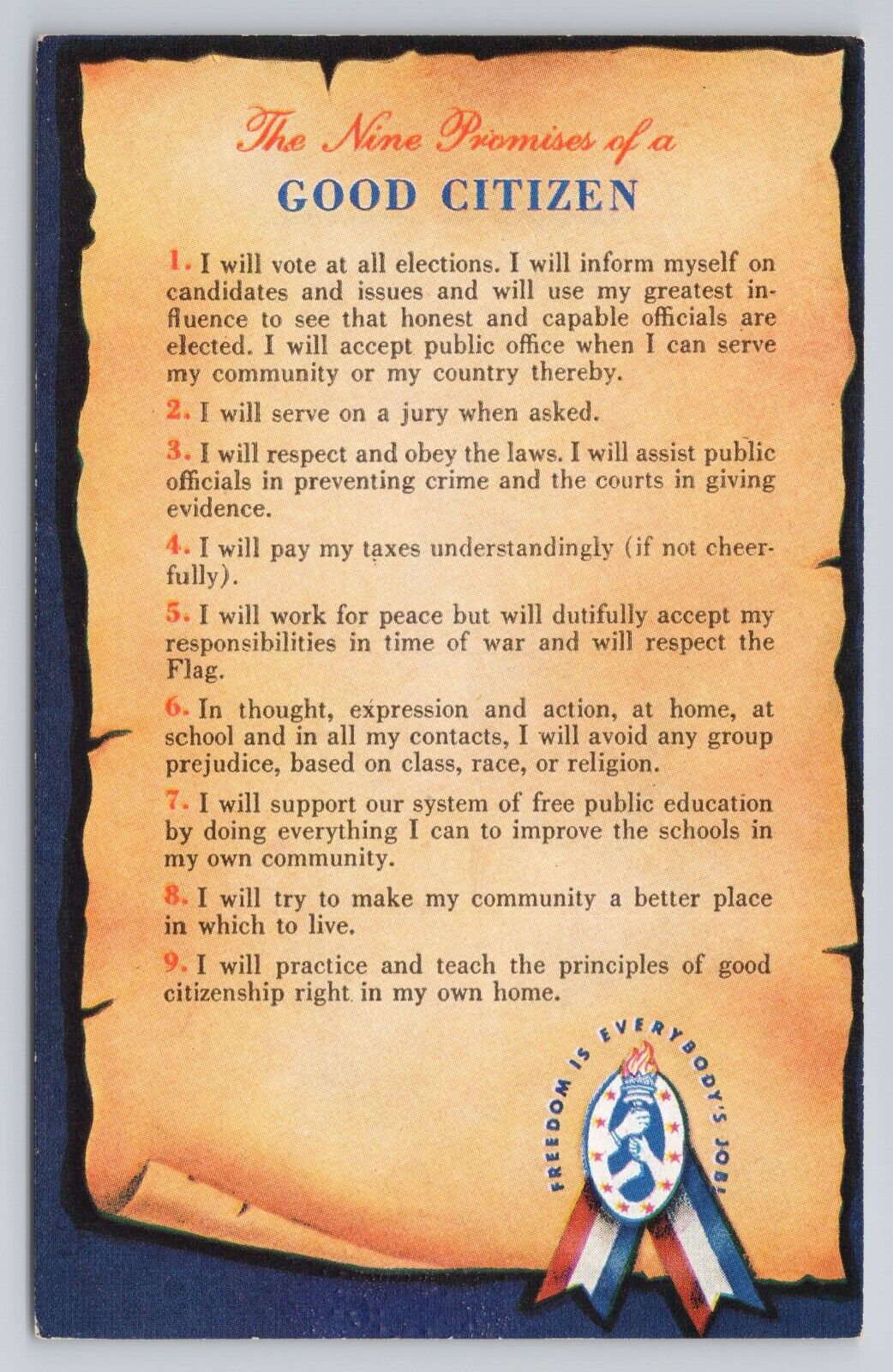 Postcard The Nine Promises Of A Good Citizen