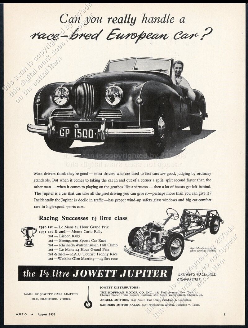 1952 Jowett Jupiter car photo vintage print ad