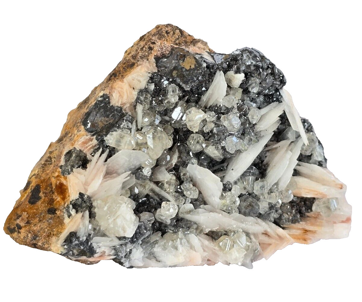 Glittery Cerrusite Barite Galena Crystal Morocco Mineral Specimen #2842