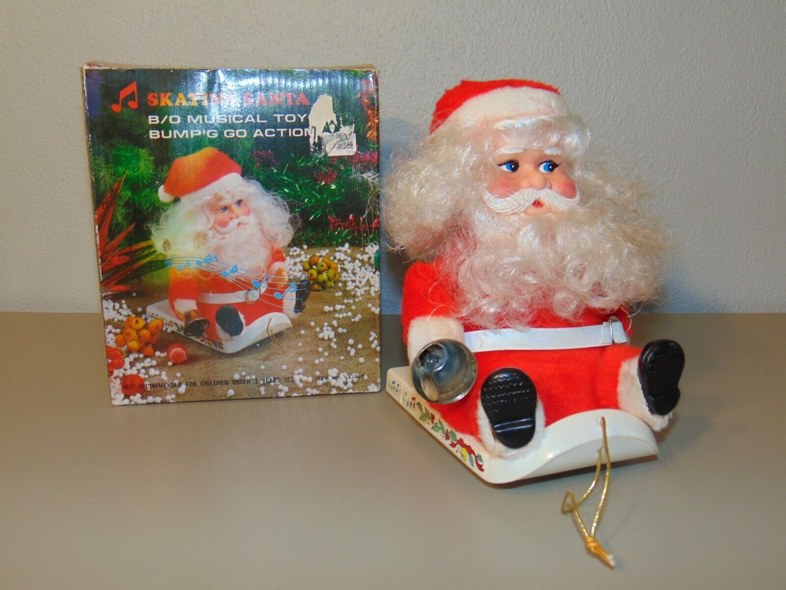 Vintage Skating Santa - Battery Operated Bump Go Ringing Bell Action 3 Songs 80s