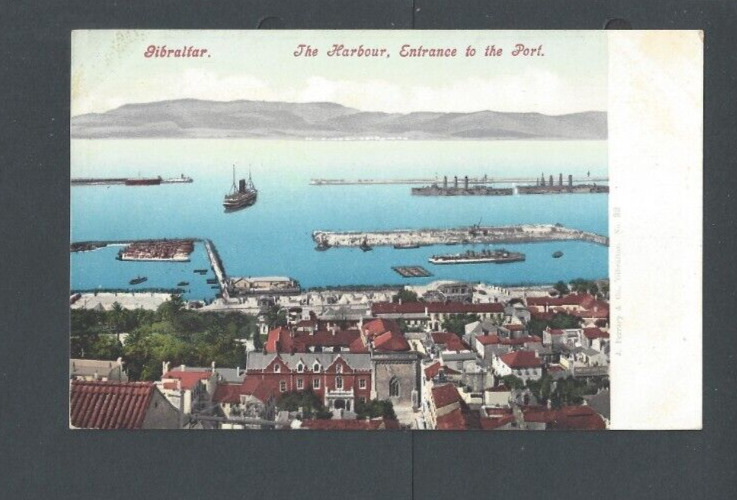 Post Card Ca 1909 gibraltar Harbor Entrance To The Port UDB