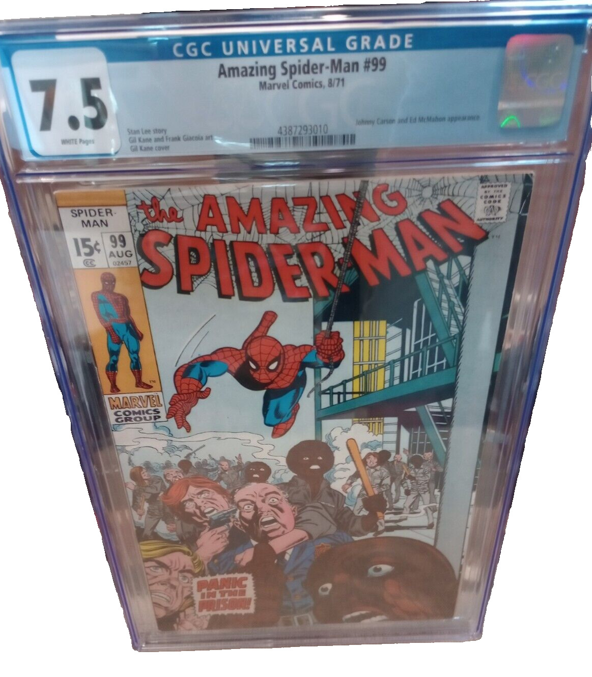 Amazing Spider-Man #99 CGC 7.5 White Pages 1971 Johnny Carson + Ed McMahon app