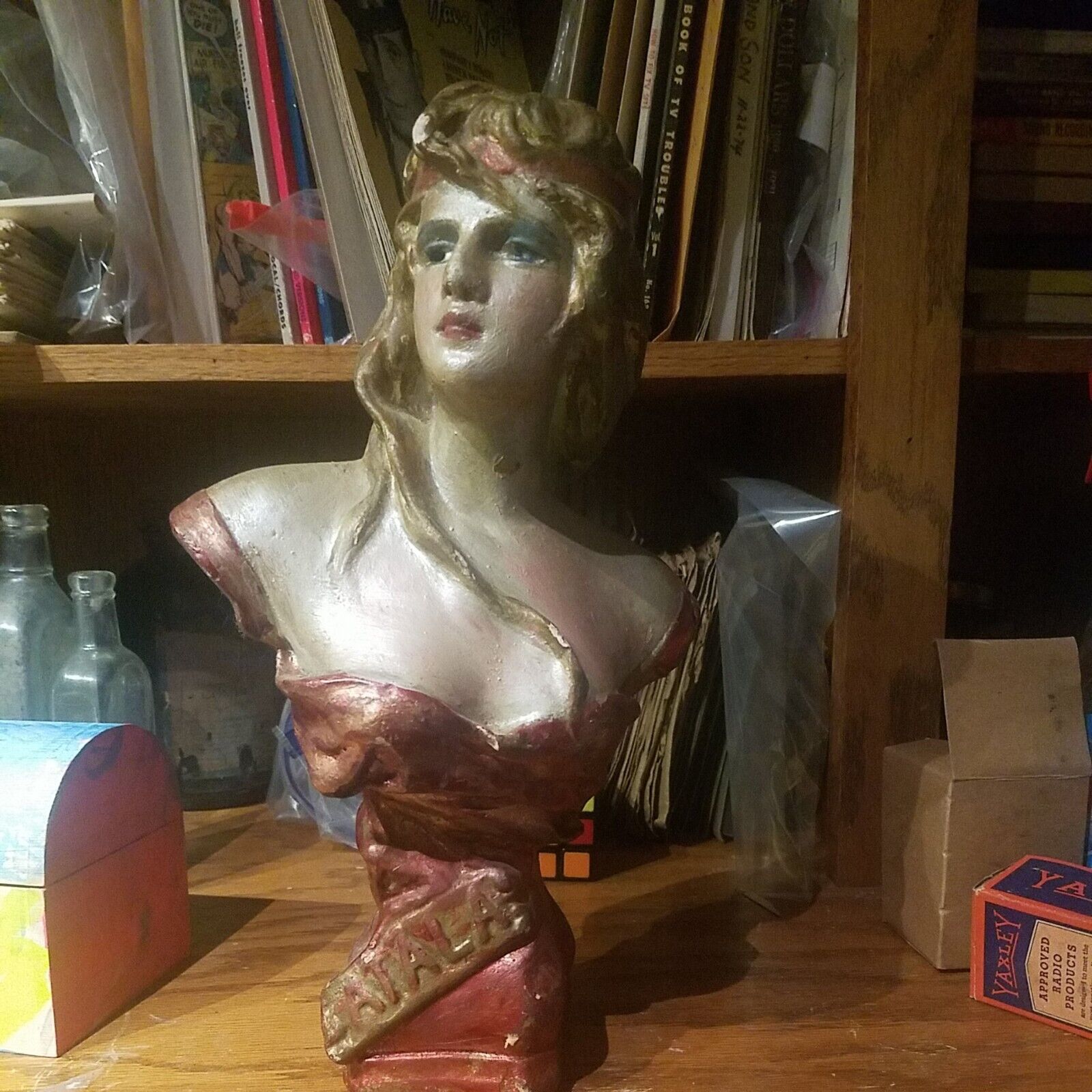 Antique Lovely Young Lady Plunging Neckline Bust Polychrome Like Paint \
