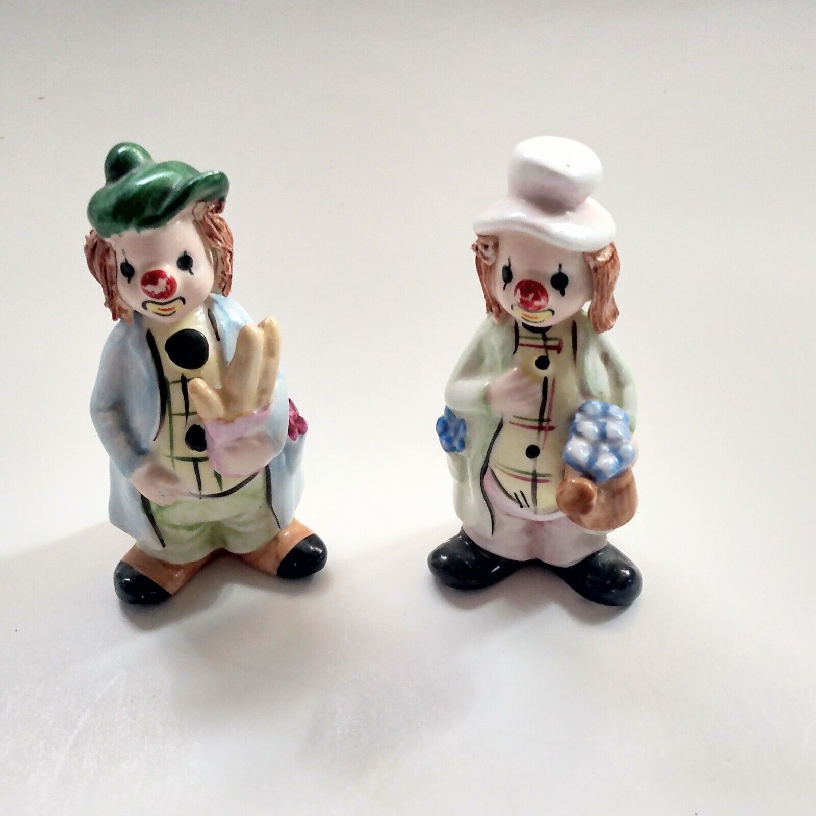 Vintage Enesco Clowns Spaghetti Hair Lot of 2 Ceramic Figurines