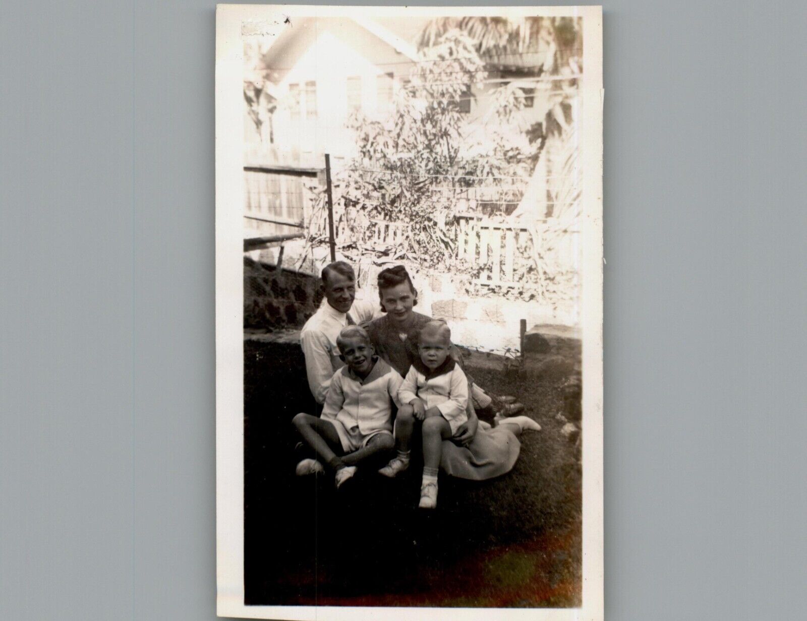 Antique 1940's Family Photo in the Garden Black & White Photography Photo P2