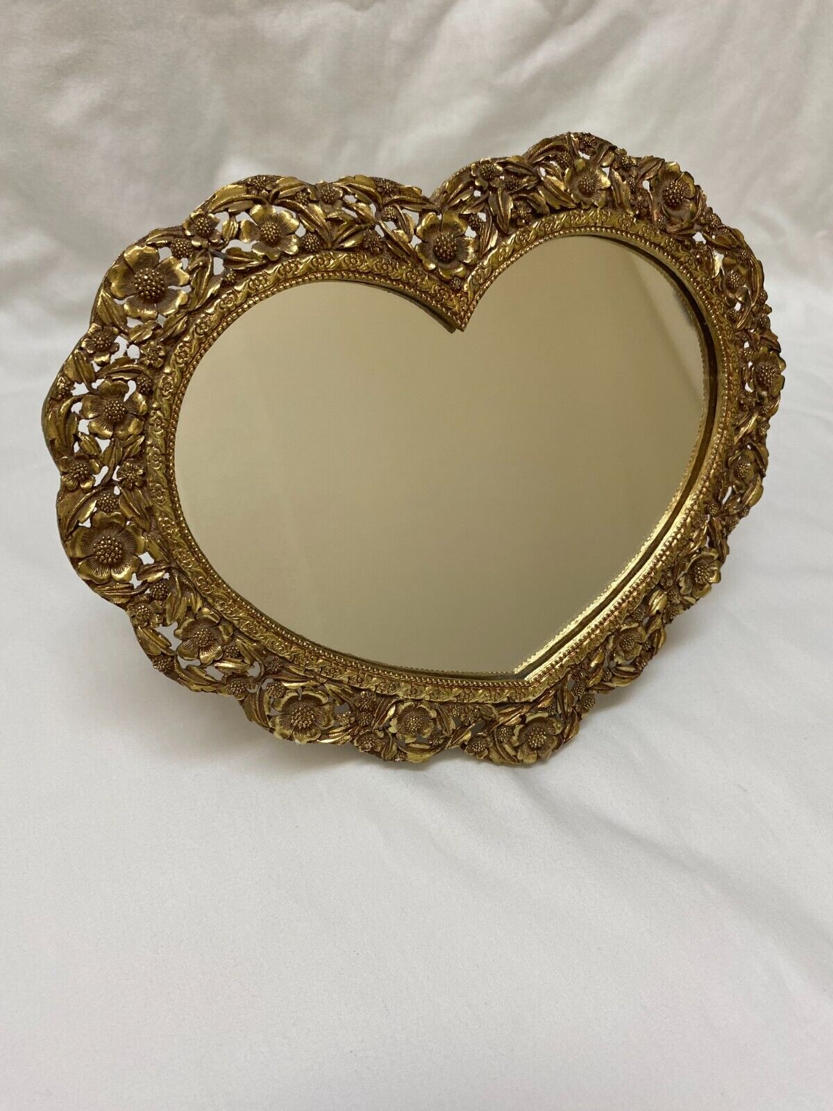 Jeanne Fox Hollywood Regency Heavy Gold Tone Heart Shaped Vanity Mirror