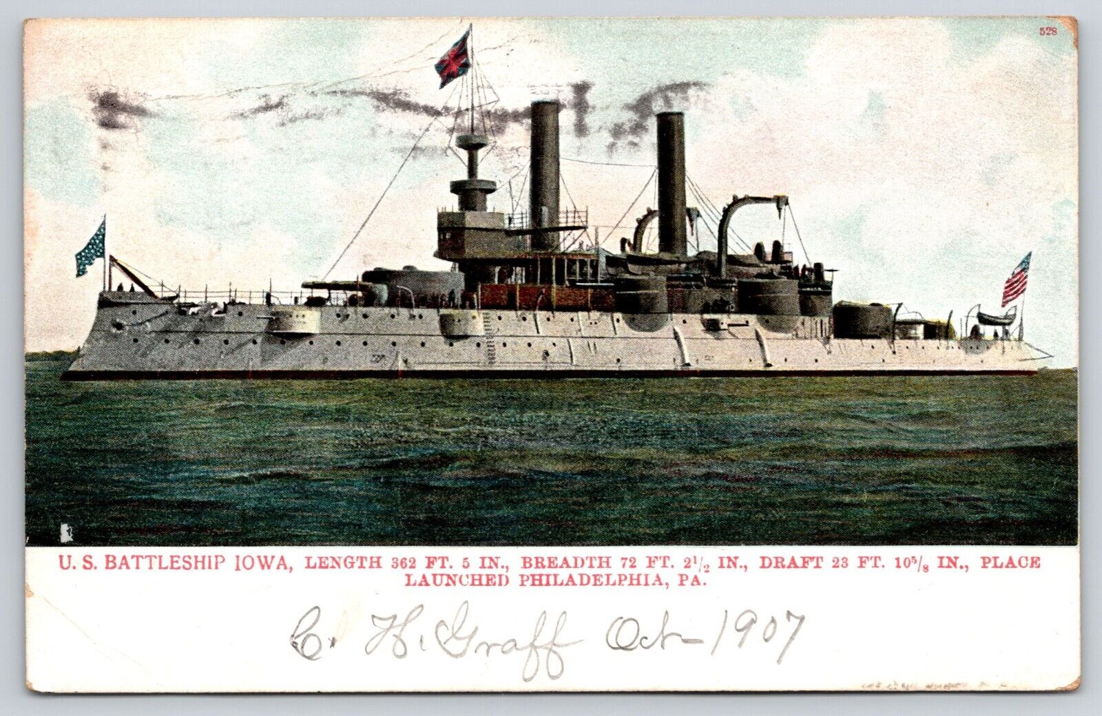 US Naval Battleship USS Iowa BB4 Postcard Santiago de Cuba Battle Guantanamo Bay