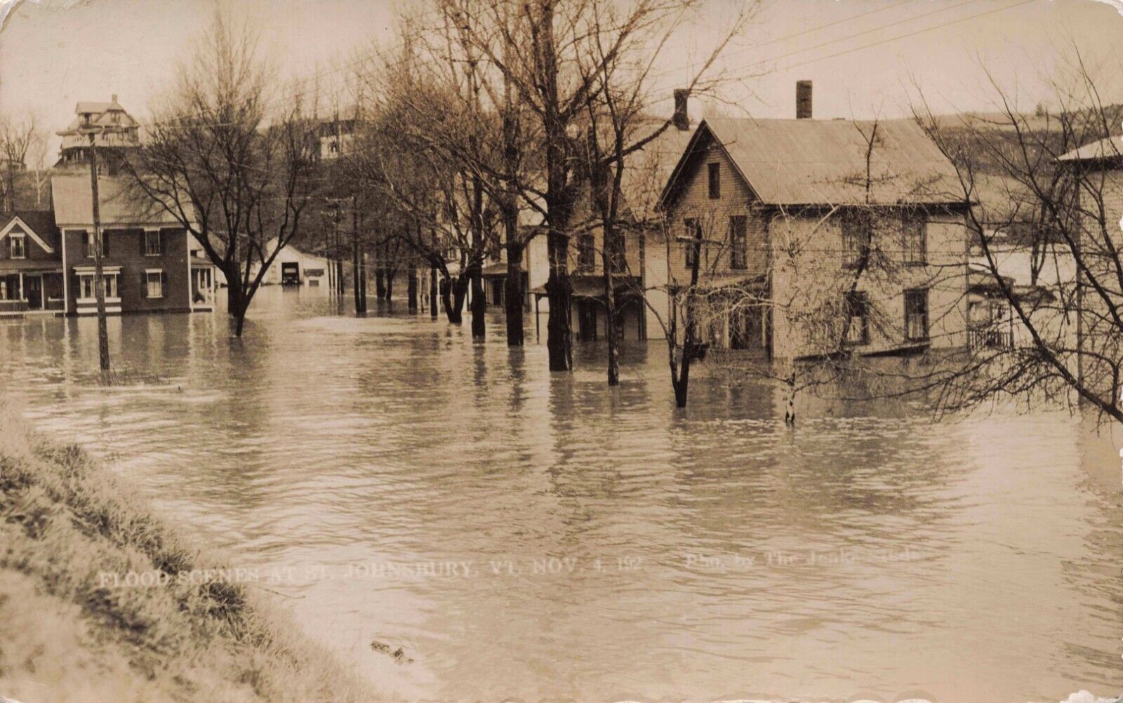 RPPC St Johnsbury Vermont Homes Flooded 1927 by Jenks Studio Photo Postcard