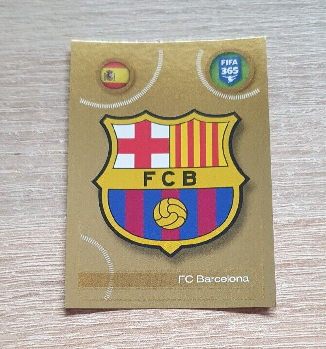 Panini FIFA 365 2017 FC Barcelona 65 coat of arms badge football gold sticker