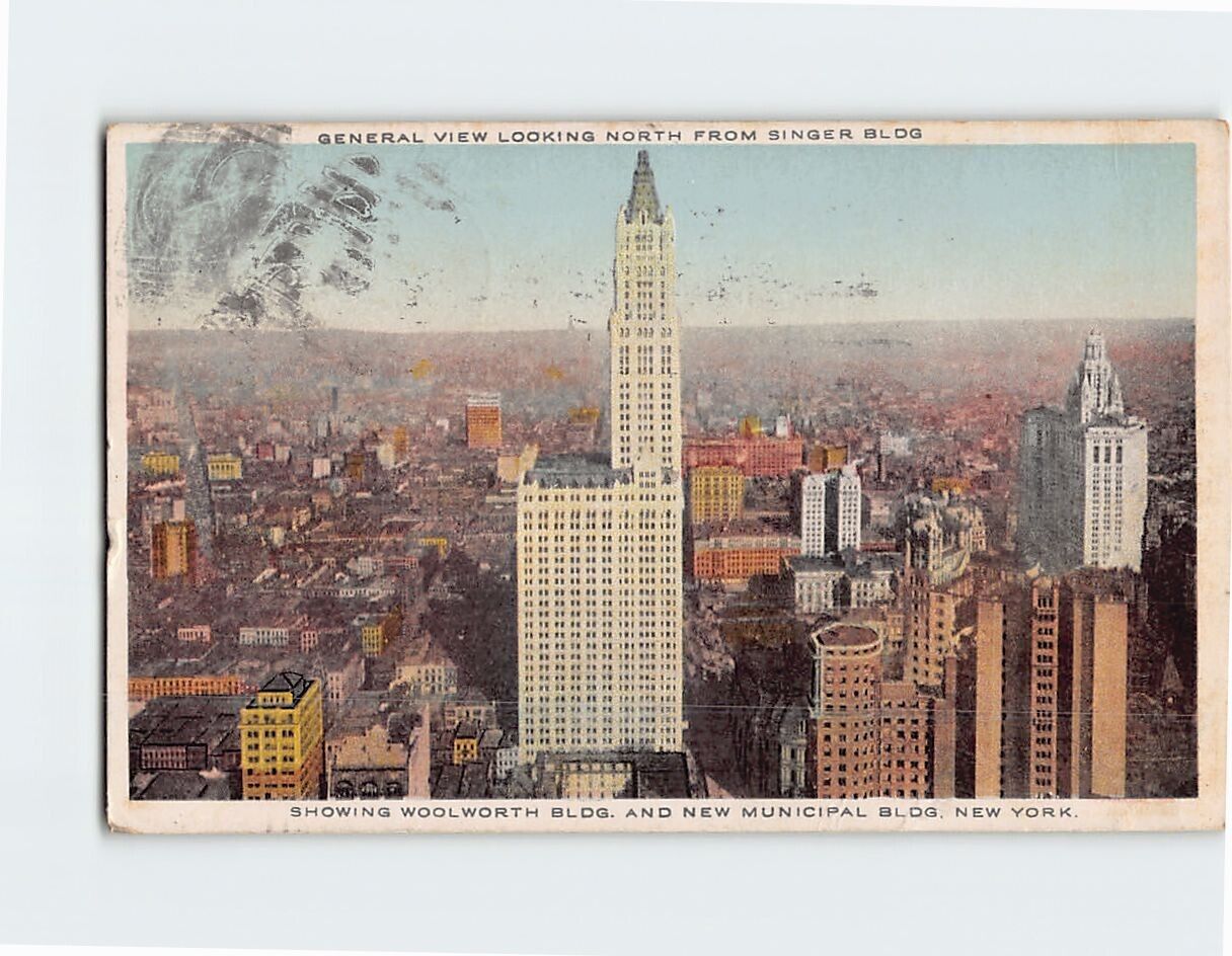Postcard General View Looking North Woolworth & New Municipal Bldg. New York USA