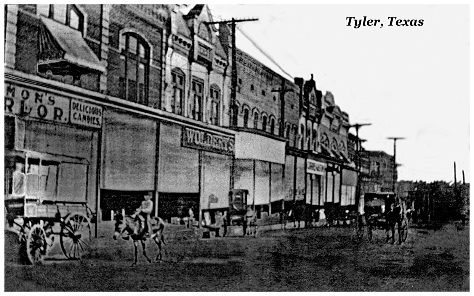 Tyler Texas TX Street Scene Horse & Buggy Reprint Postcard  #77494