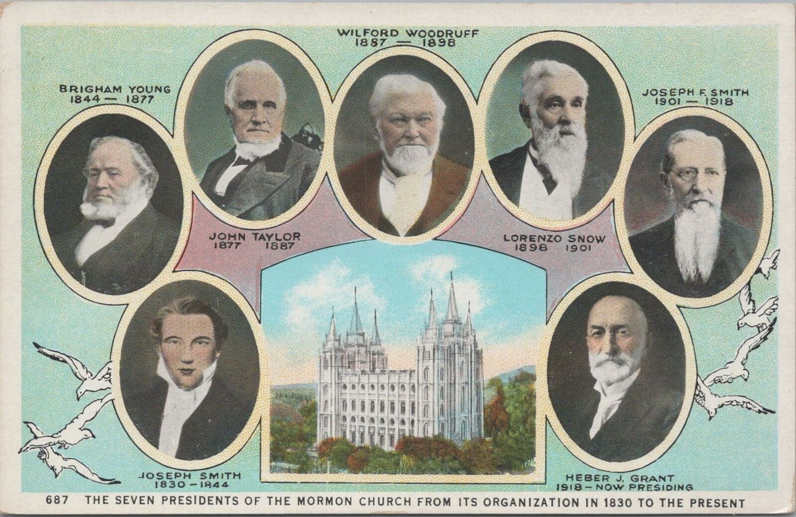 Postcard Seven Presidents Mormon Church 1844-1918 Utah UT 