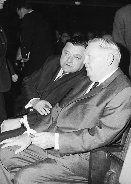 German Chancellor Ludwig Erhard talking to Franz Josef Strauss - 1964 Old Photo