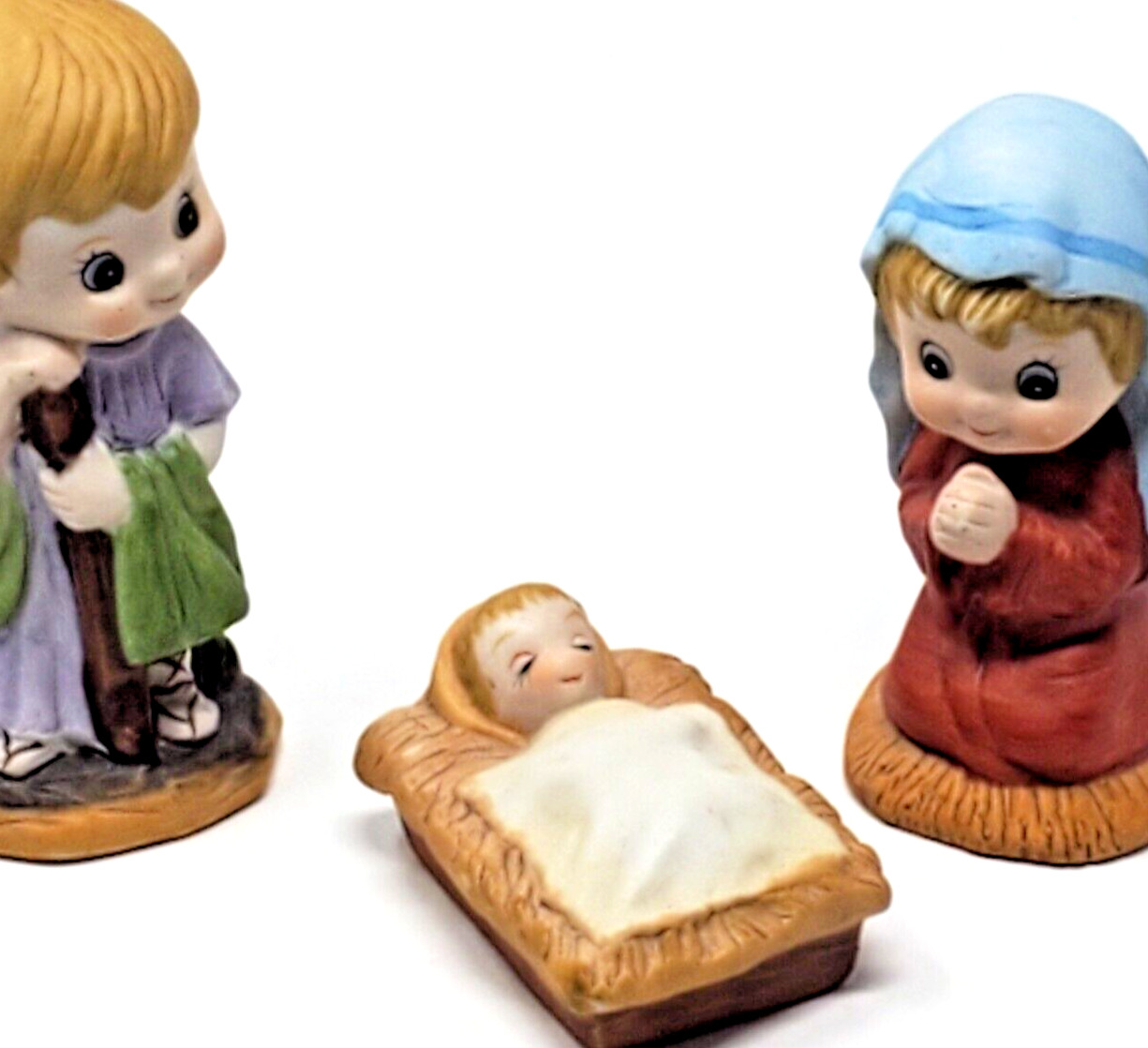 Sweet Nativity Scene Set of 3 Mary Joseph Baby Jesus Christmas Figurines Vtg