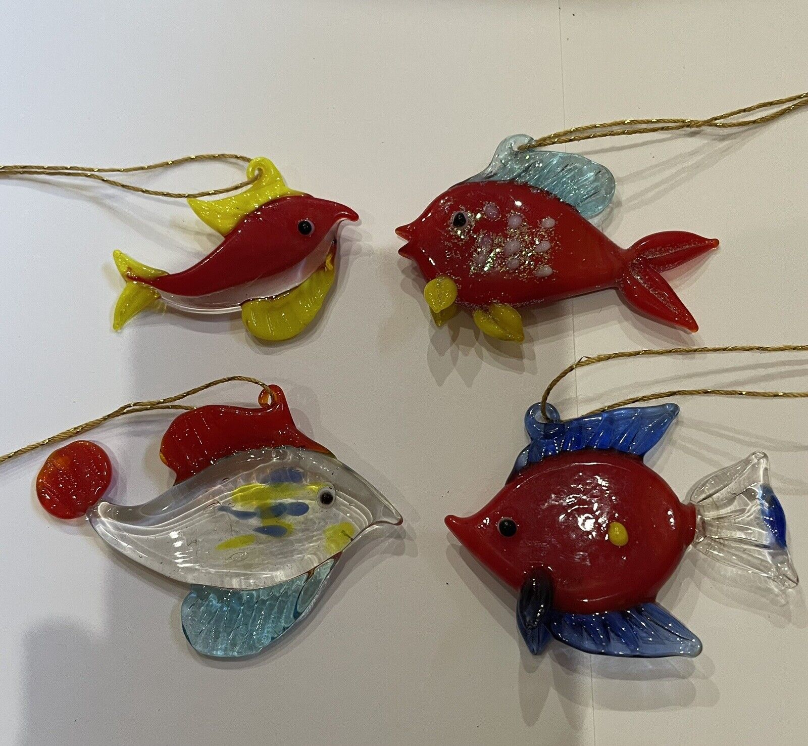 Vintage Glass Fish Ornaments Hand Blown Lot Of 4