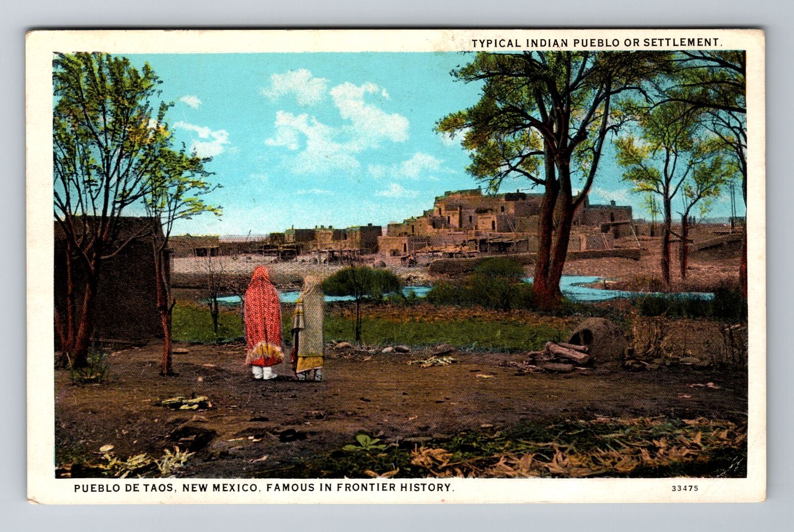 Taos NM-New Mexico, Pueblo, Antique Vintage c1928 Souvenir Postcard