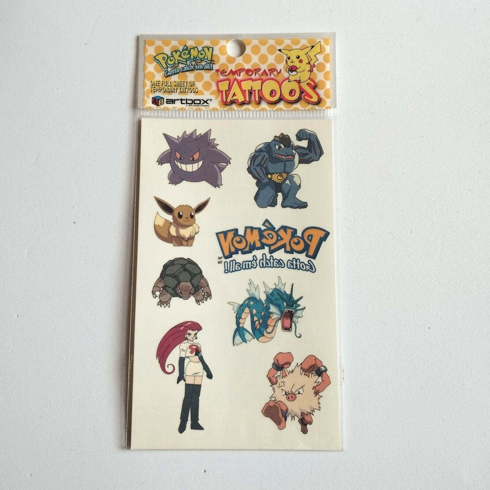 Pokemon Temporary Tattoos_Artbox_Gengar_Eevee_Gyarados_Pokemon Tattoos 1999