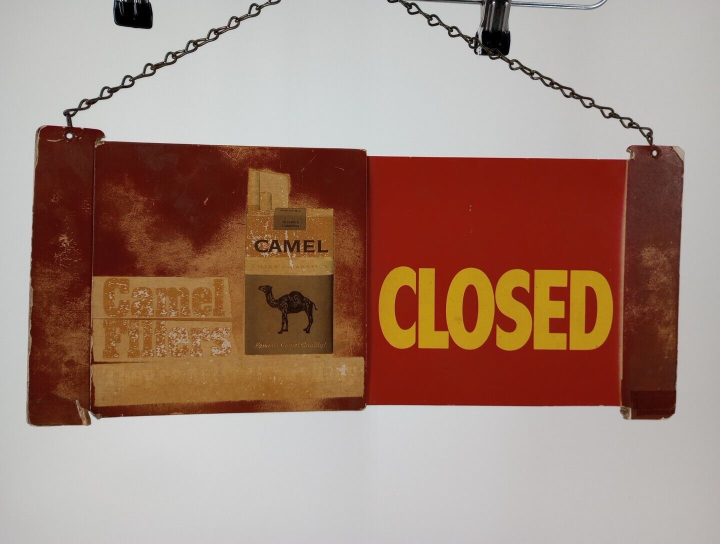 Vtg Old Camel Filters  Open Closed & Thank You Call Again Cardboard Sign Read Pl