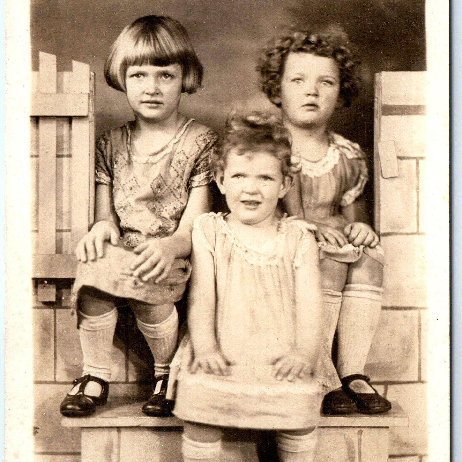 c1910s Group Little Girls RPPC Children Portrait Cute Real Photo Postcard A174