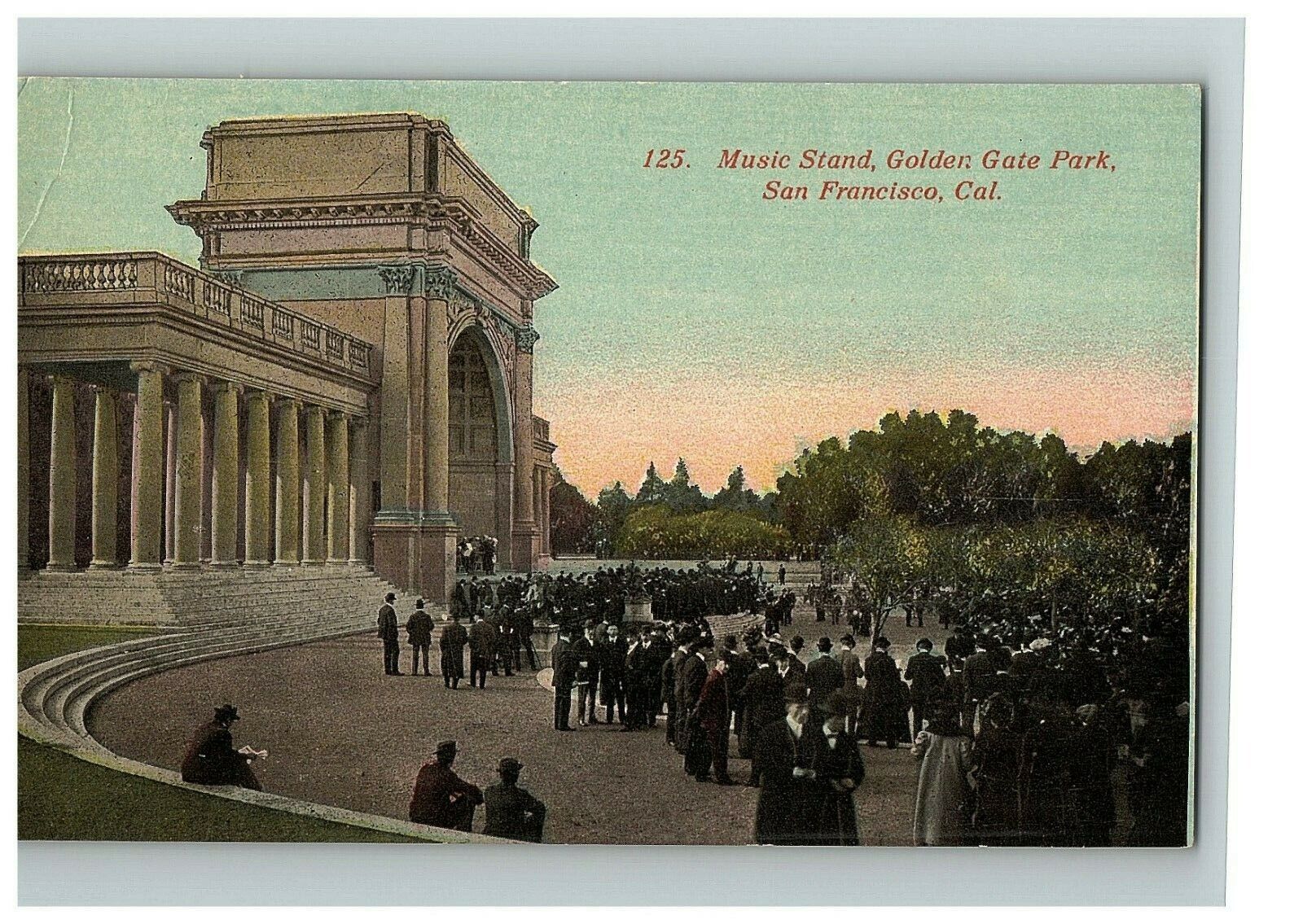 1907-15 Postcard  Music Stand Golden Gate Park San Francisco CA Victorian Attire