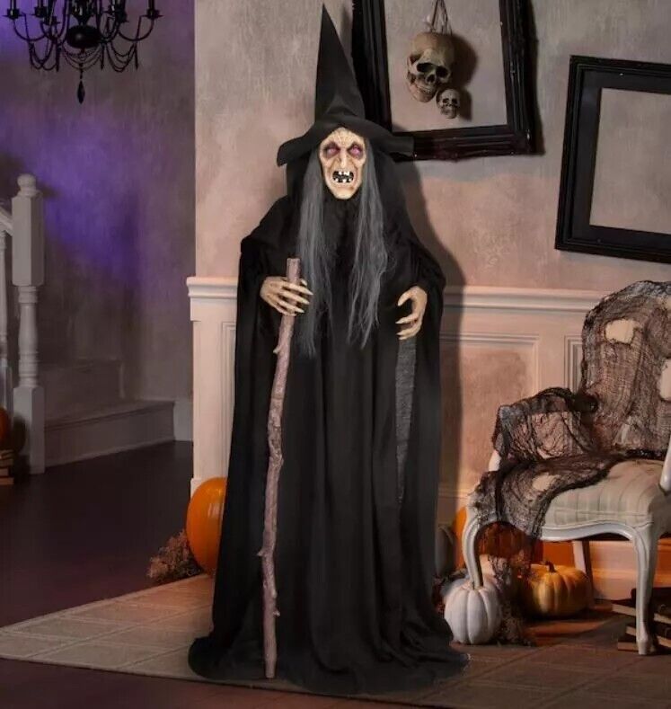 6.' ANIMATED WITCH WITH CANE Halloween Prop HAUNTED HOUSE