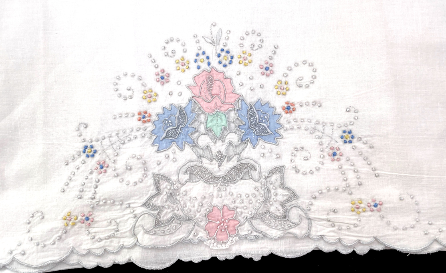 Vintage Madeira HandEmbroidered and Appliqué King Pillowcase 21\