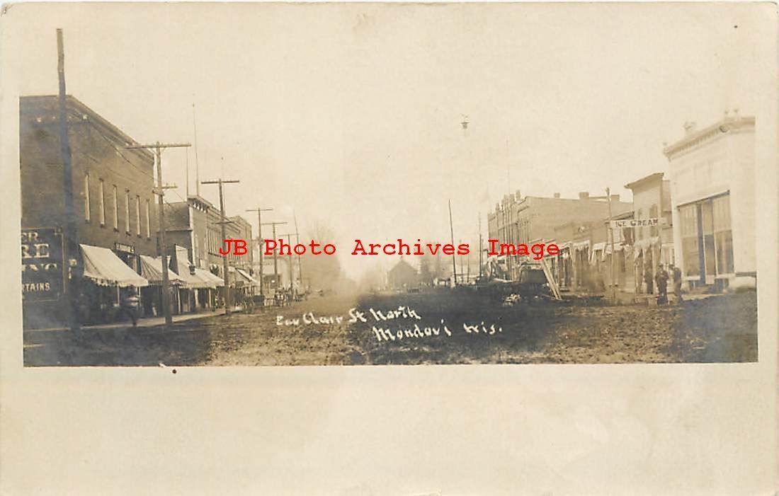 WI, Mondovi, Wisconsin, RPPC, Eau Claire Street North, 1907 PM, Photo