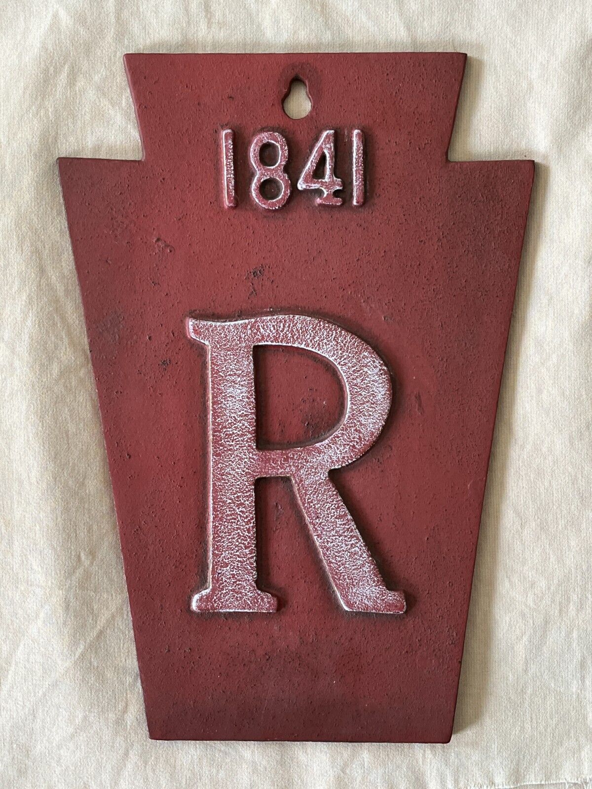 Red Cast Iron Fireman RELIANCE INSURANCE R 1841 Sign / Marker / Plaque