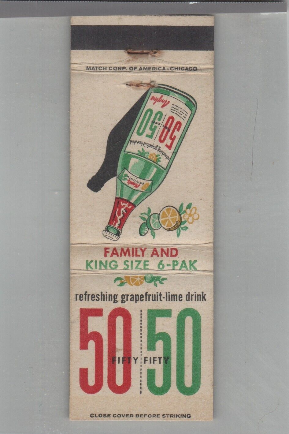 Matchbook Cover Fifty Fifty Grapefruit Lime Drink King Size 6-Pak