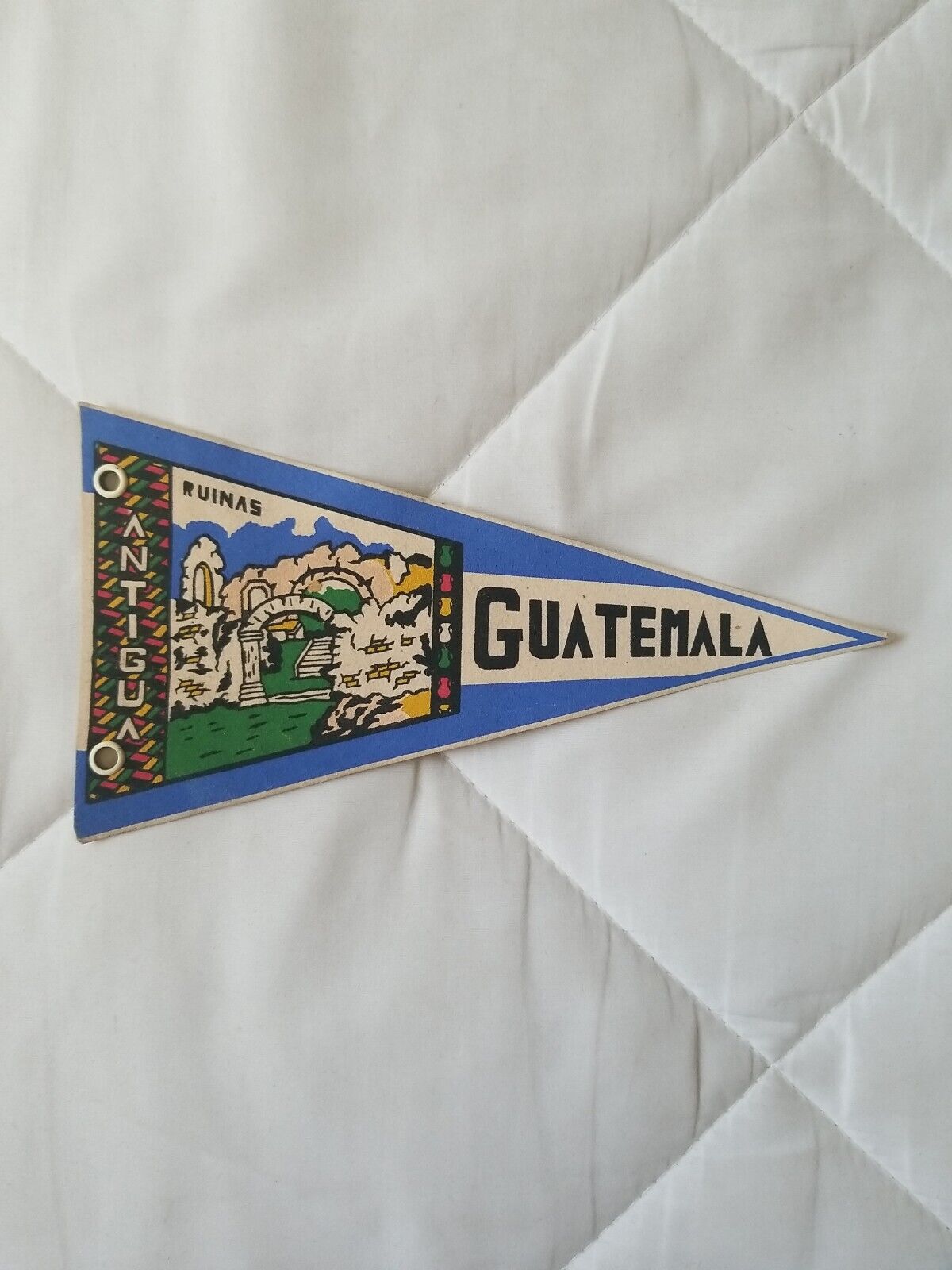 Vintage Rare Guatemala Antigua Ruinas Flag Pennant 7.5\